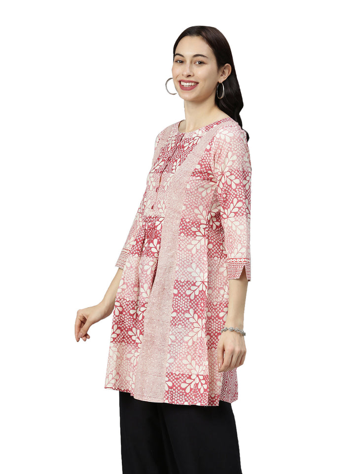 Neerus Red printed Anarkali kurta ethnic motifs - back view