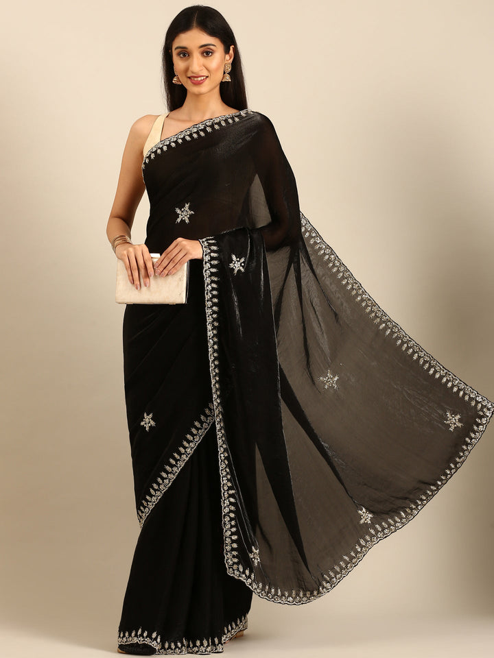 Neerus Black tissue embellished saree - detail view 1
