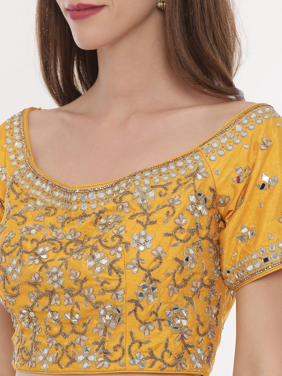 Neerus Yellow georgette embellished lehenga set - detail view 4
