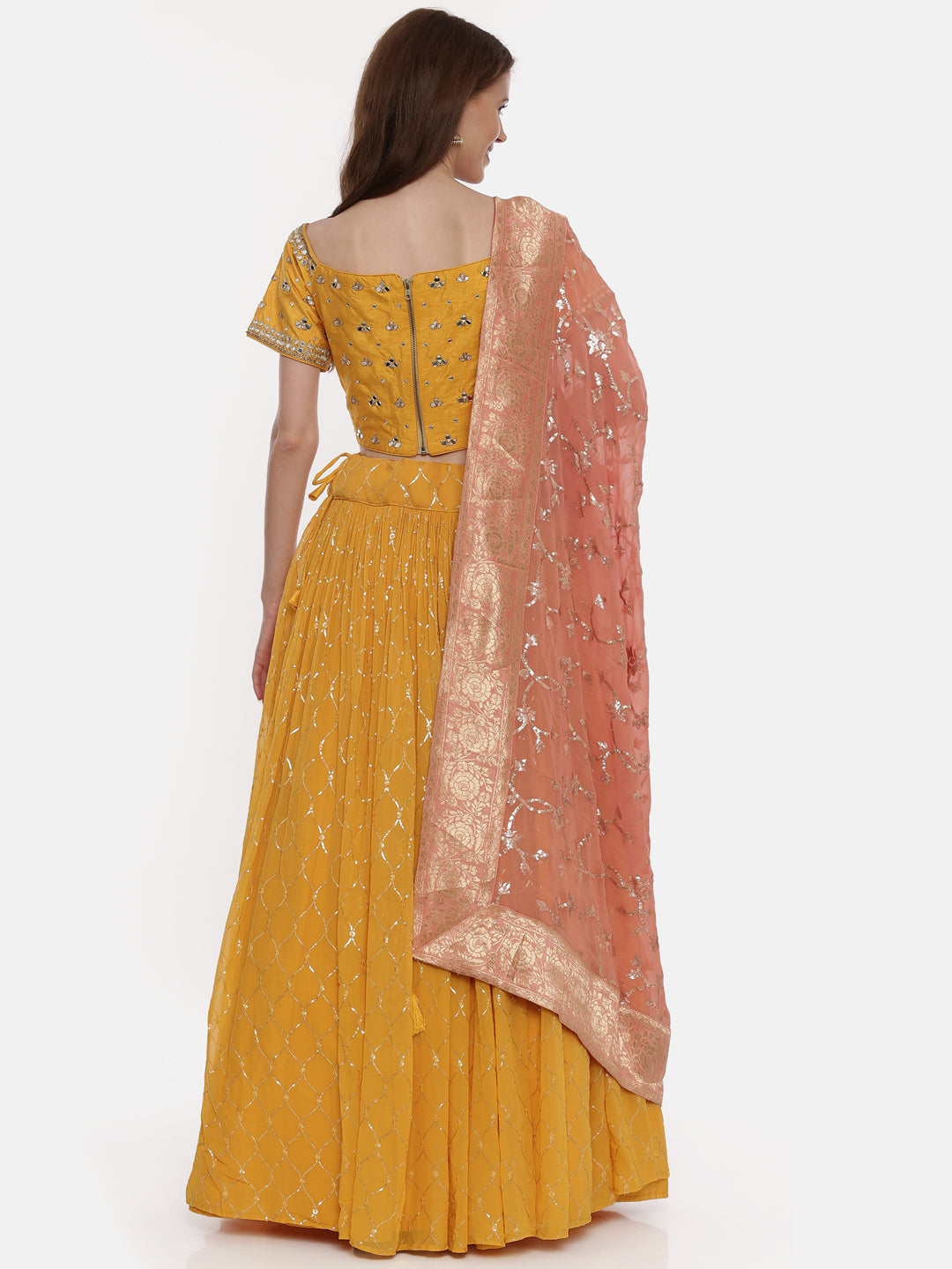 Neerus Yellow georgette embellished lehenga set - detail view 1