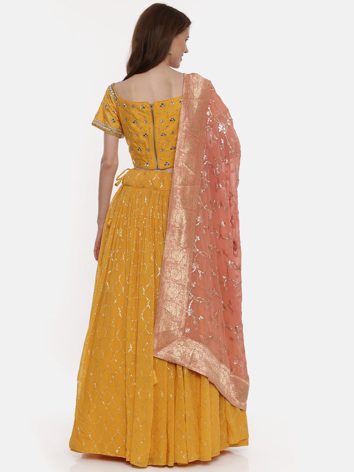 Neerus Yellow georgette embellished lehenga set - detail view 1