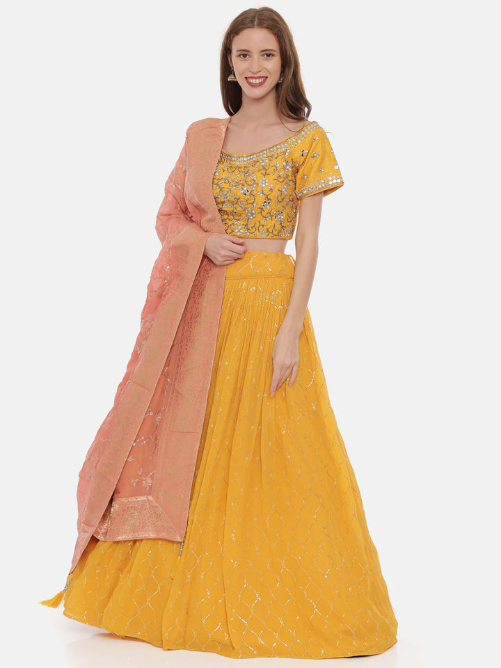 Neerus Yellow georgette embellished lehenga set - detail view 2