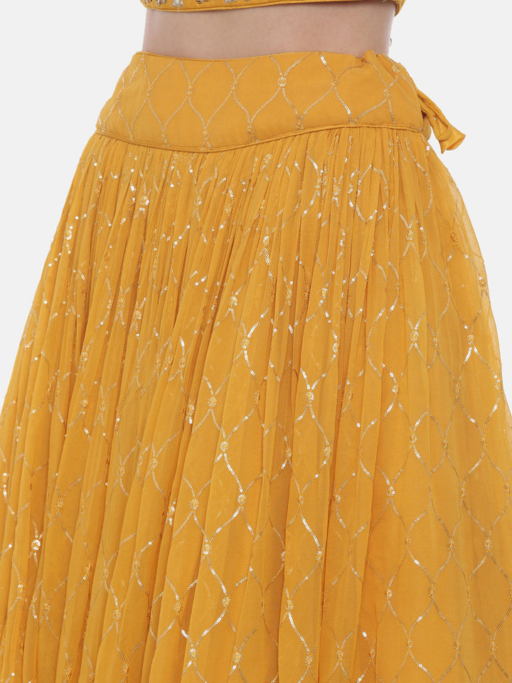 Neerus Yellow georgette embellished lehenga set - detail view 3