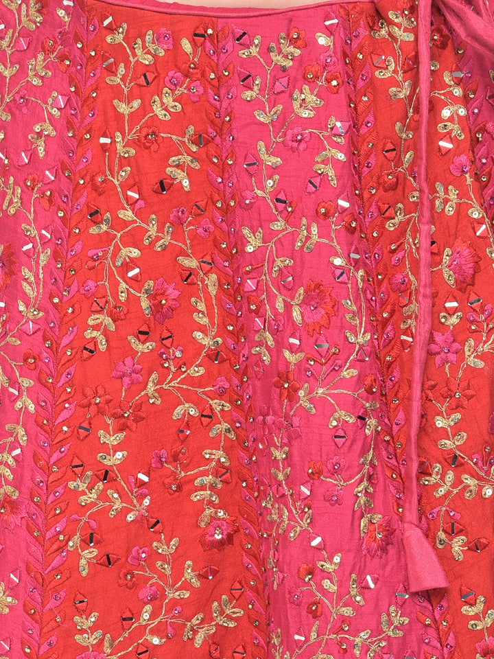 Neerus Pink silk embellished lehenga set - detail view 3