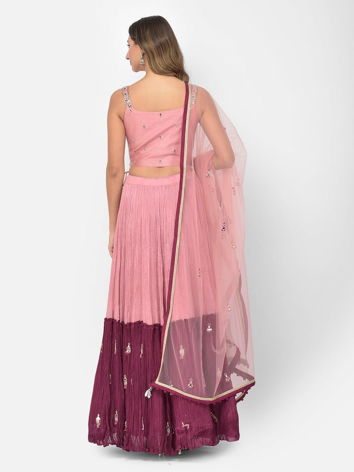 Neerus Pink georgette mirror work lehenga choli - detail view 1