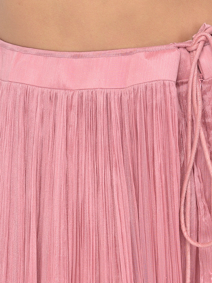 Neerus Pink georgette mirror work lehenga choli - detail view 2