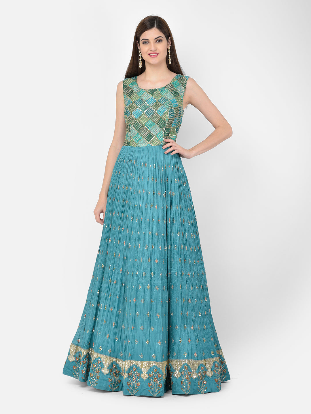 Neerus Green Georgette Anarkali Suit Set - detail view 1