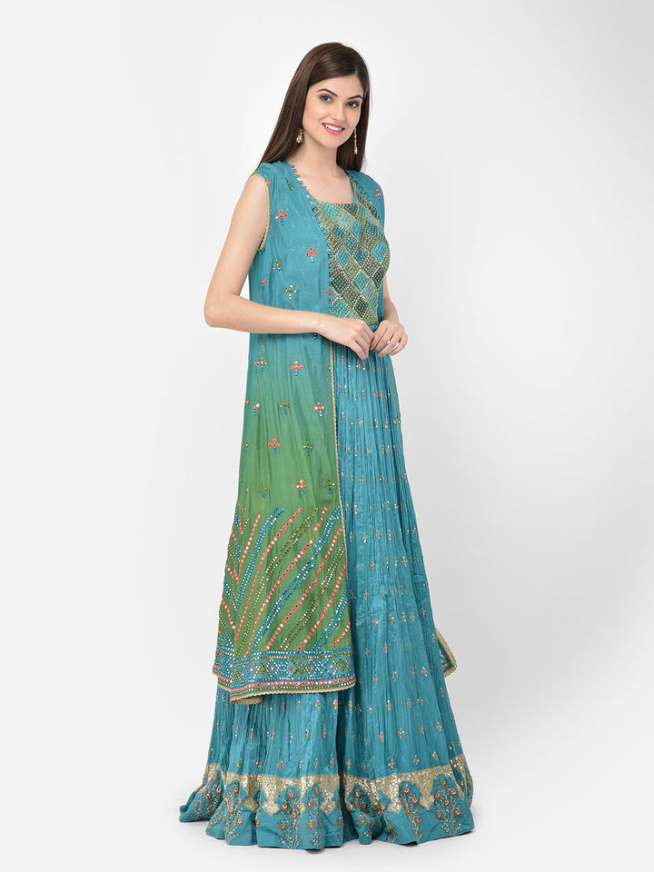 Neerus Green Georgette Anarkali Suit Set - detail view 2