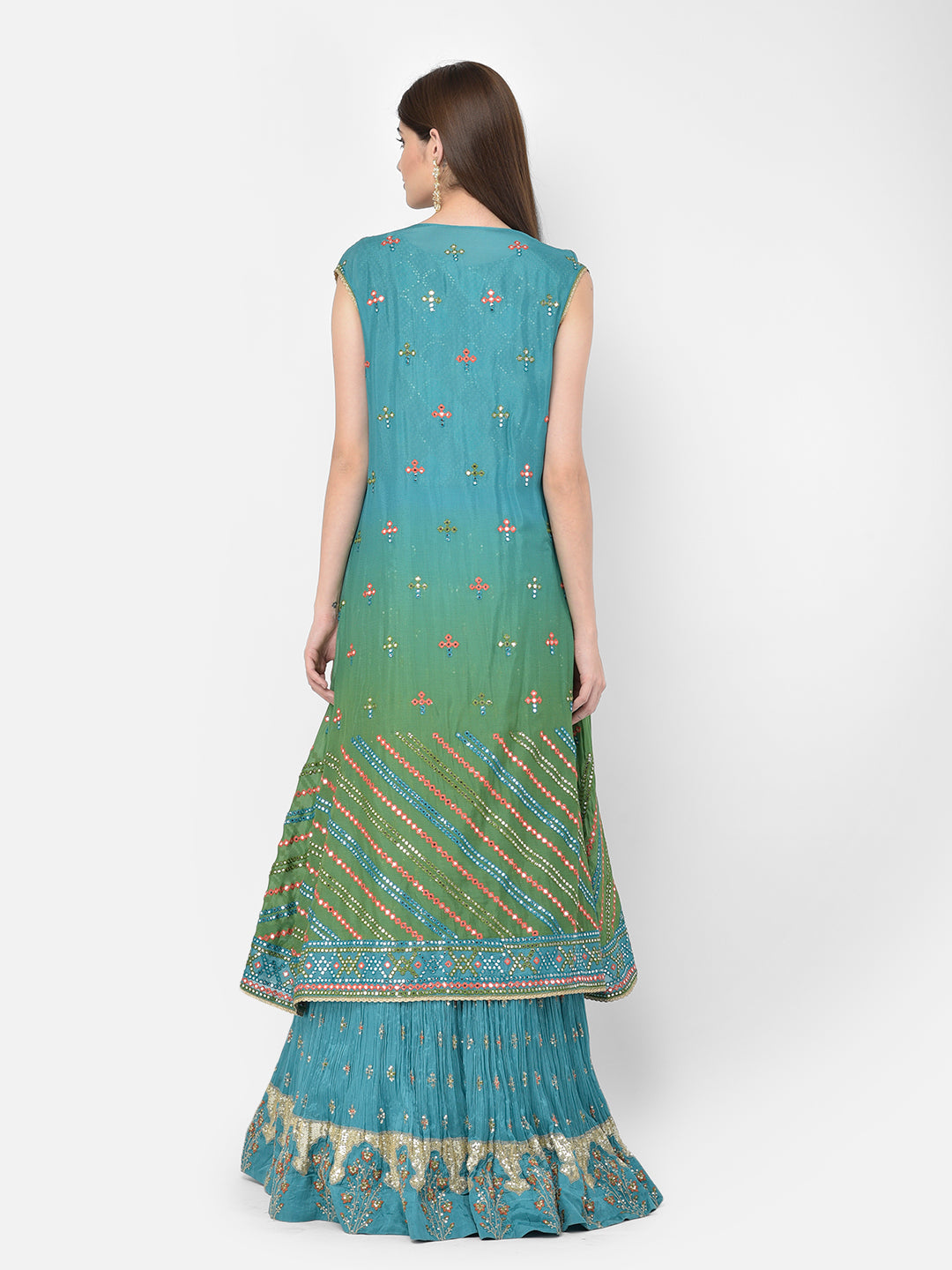Neerus Green Georgette Anarkali Suit Set - detail view 3