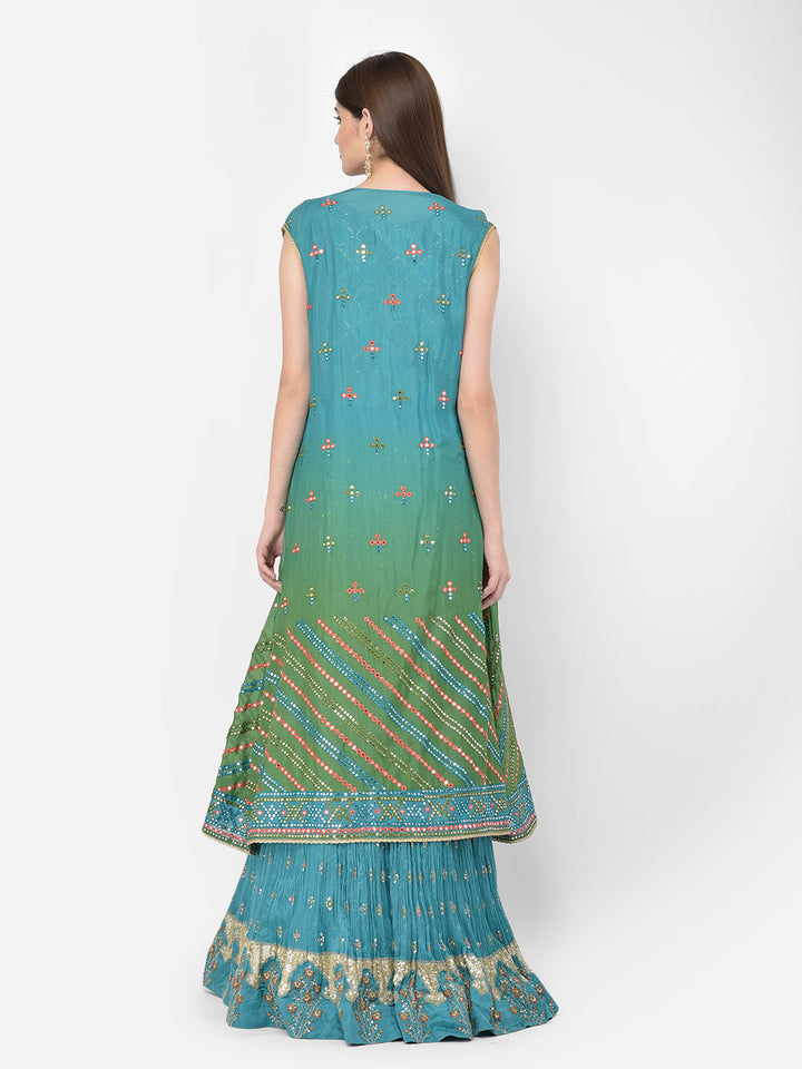 Neerus Green Georgette Anarkali Suit Set - detail view 3