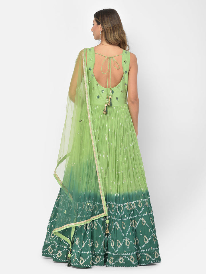 Neerus Green georgette mirror work anarkali kurta set - detail view 2