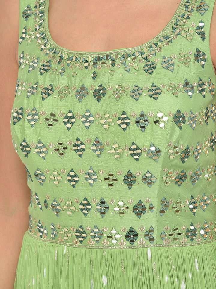 Neerus Green georgette mirror work anarkali kurta set - detail view 3