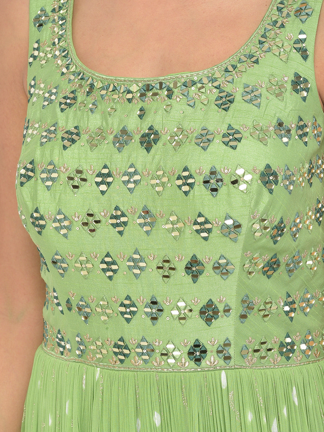 Neerus Green georgette mirror work anarkali kurta set - detail view 11