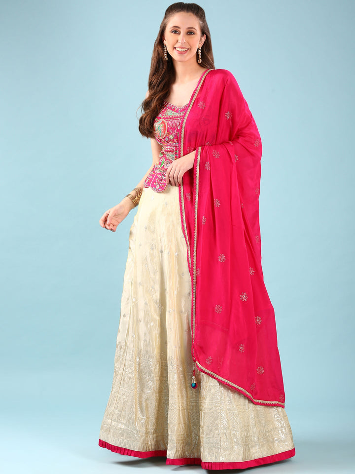 Pink Tissue Hand Embroidery Ghagra Set