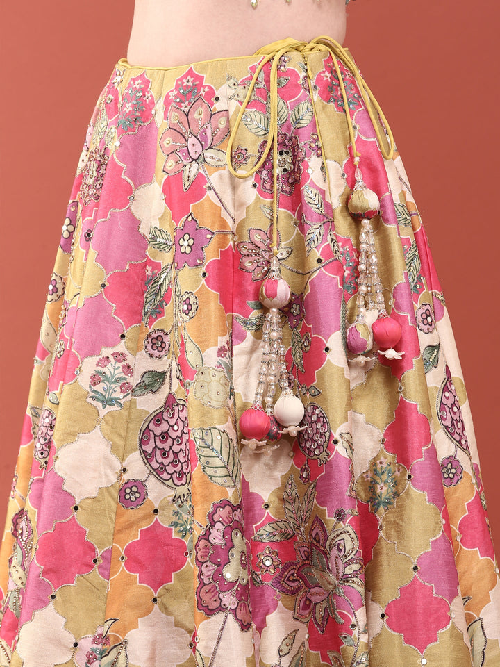 Variyali Green Organza Beads And Sequins Ghagra Set