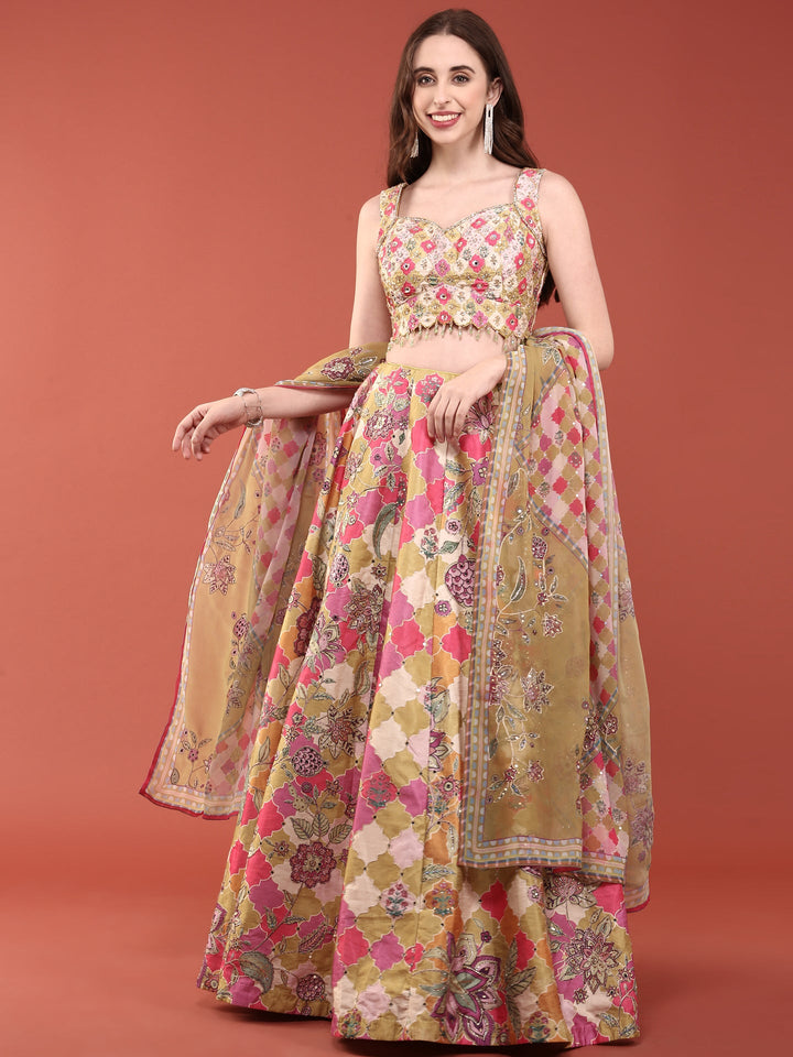 Variyali Green Organza Beads And Sequins Ghagra Set