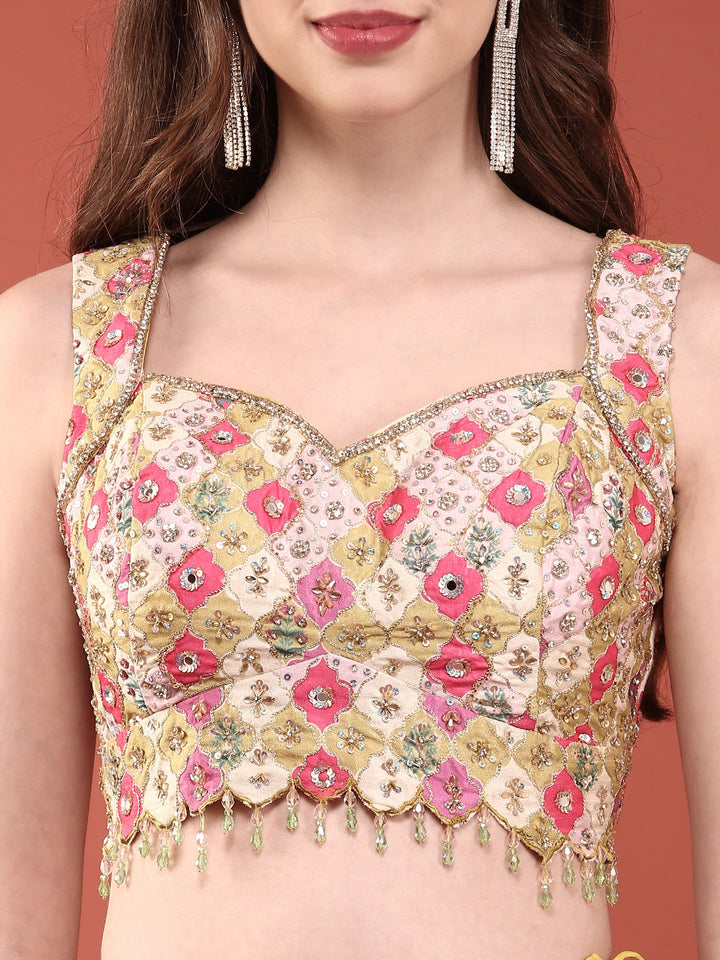 Variyali Green Organza Beads And Sequins Ghagra Set