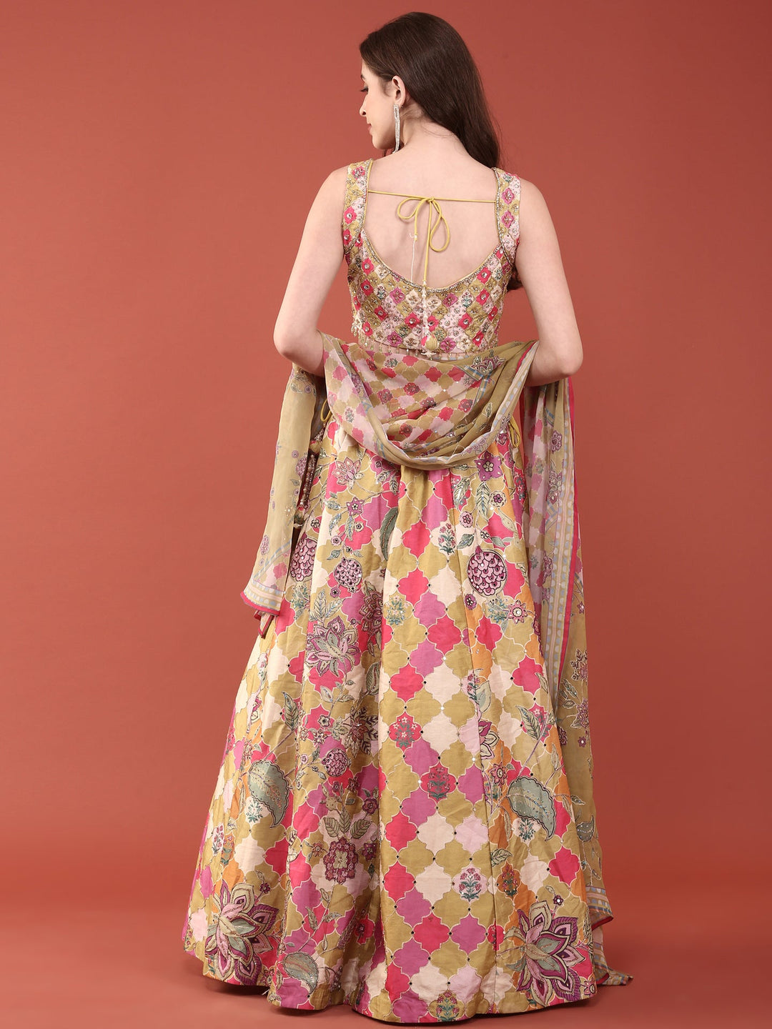 Neerus Green organza embellished lehenga set - detail view 1
