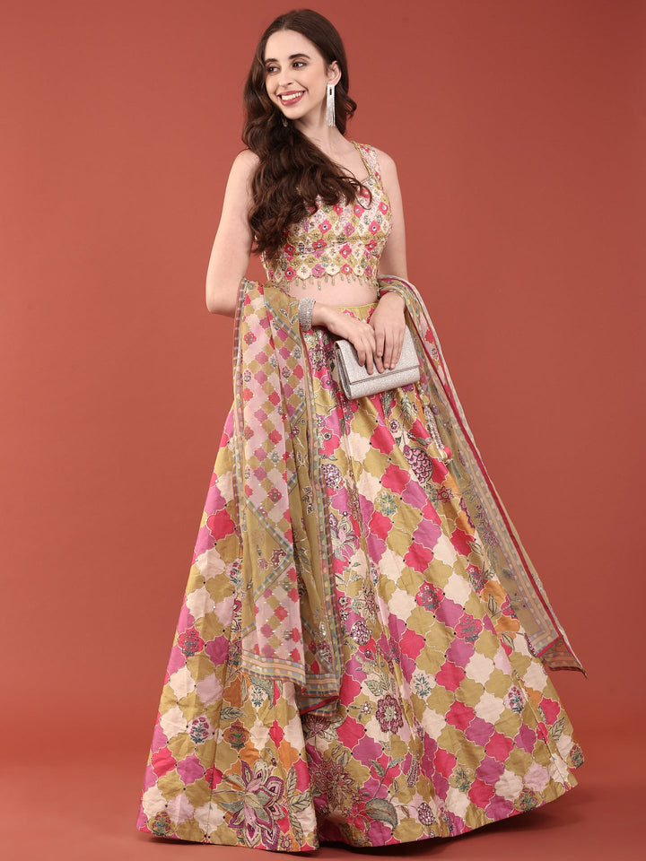 Variyali Green Organza Beads And Sequins Ghagra Set