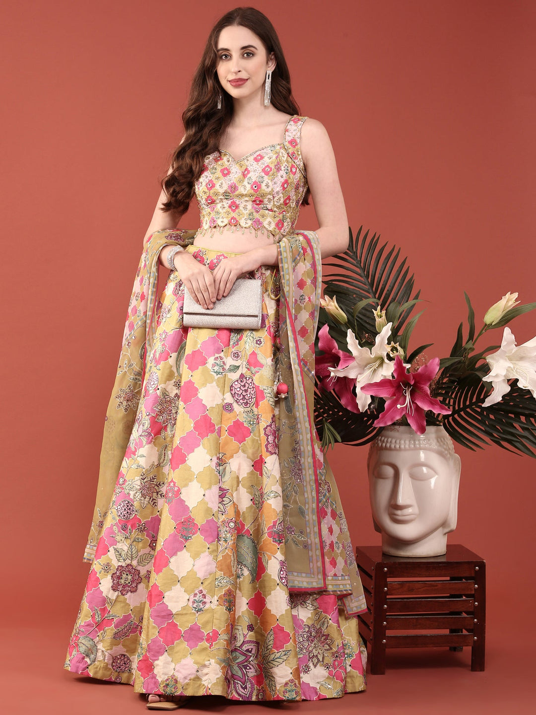 Neerus Green organza embellished lehenga set - front view