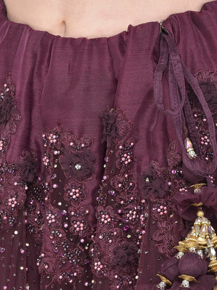 Neerus Maroon net embellished lehenga choli - detail view 1