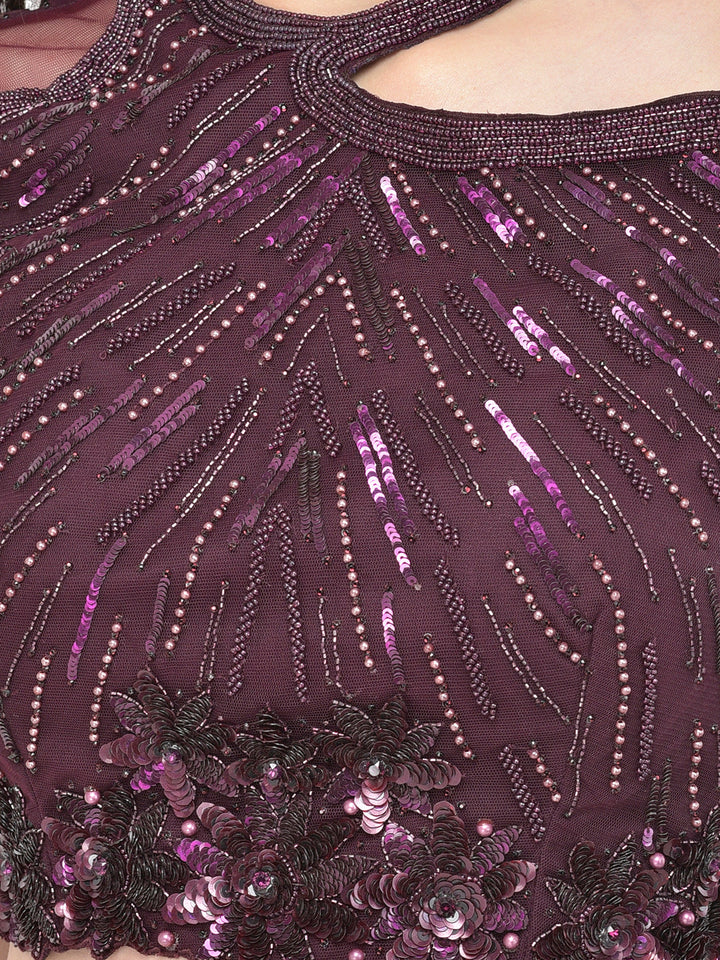 Neerus Maroon net embellished lehenga choli - detail view 2