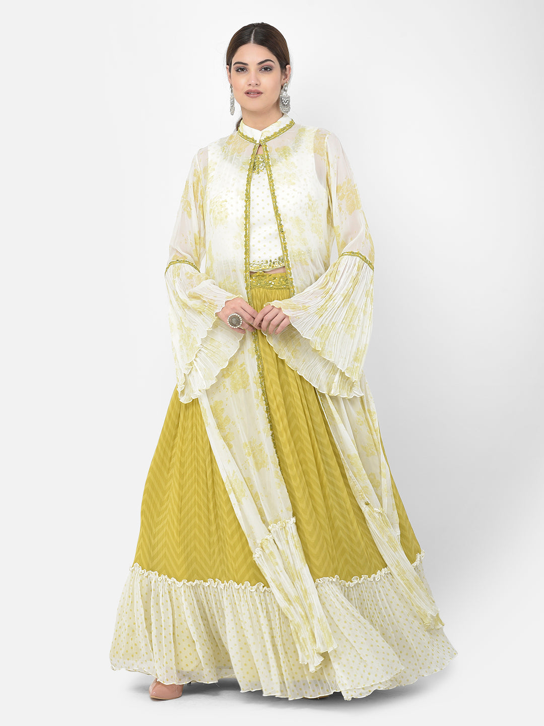 Neerus Green georgette mirror work co-ord set - front view