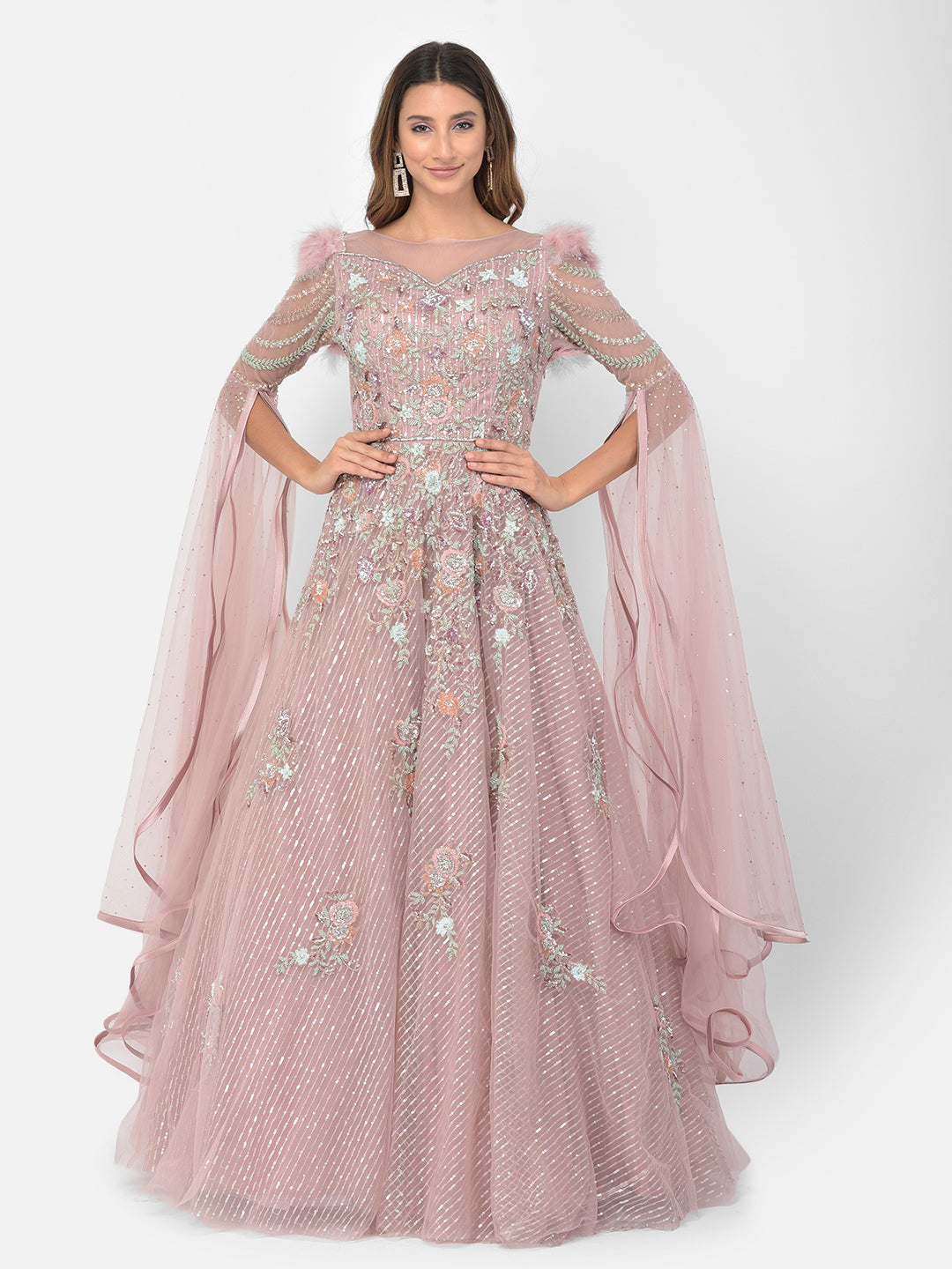 Neerus Pink net embellished gown - detail view 2