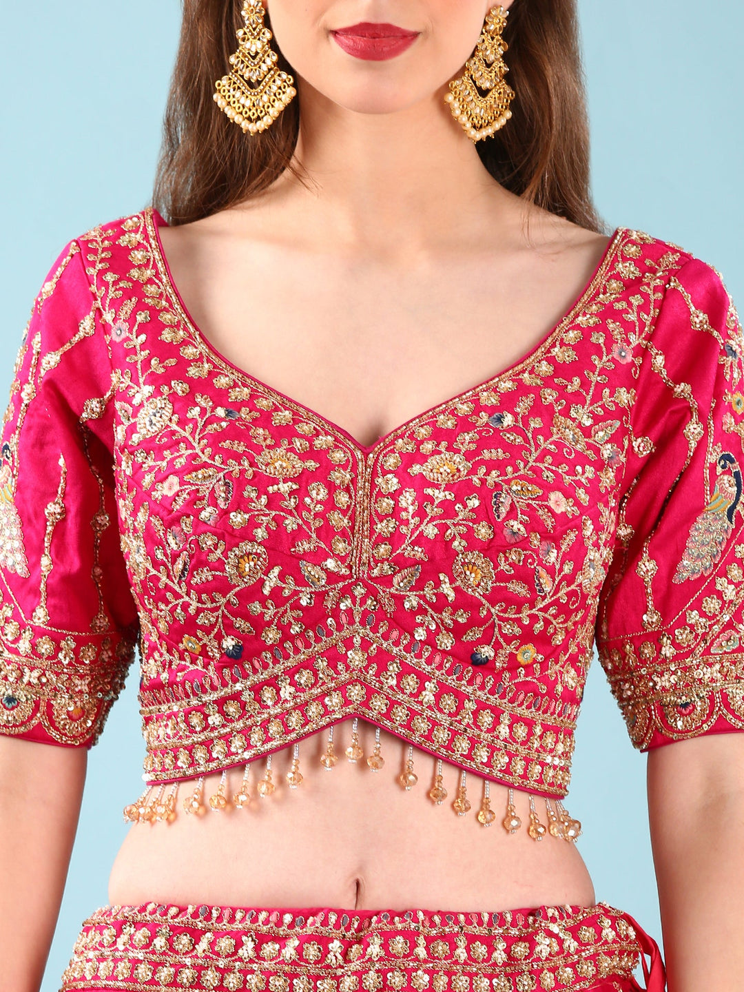 Neerus Pink silk hand embroidered lehenga set - detail view 1