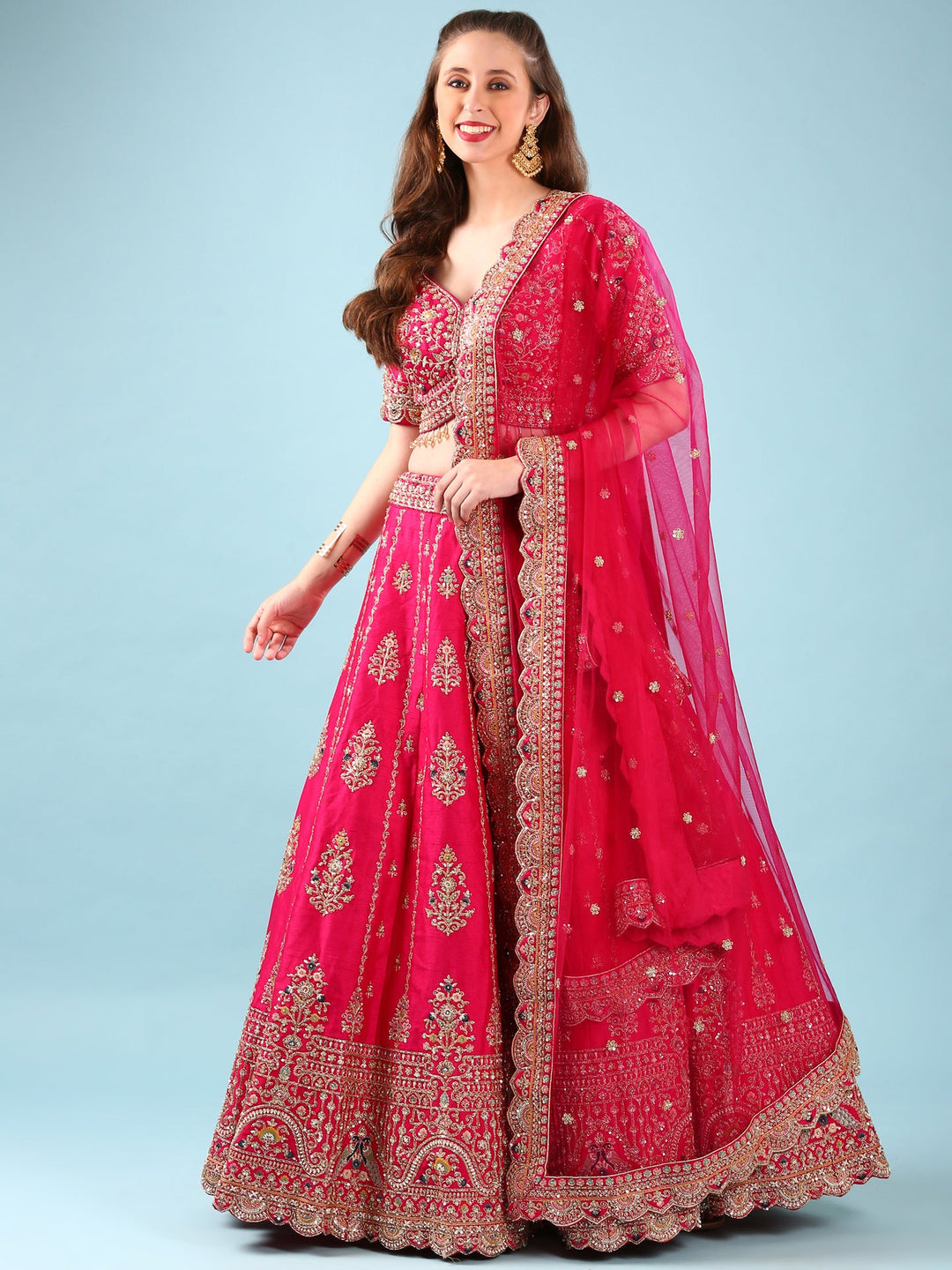 Neerus Pink silk hand embroidered lehenga set - detail view 2