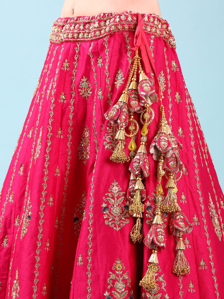 Neerus Pink silk hand embroidered lehenga set - detail view 3