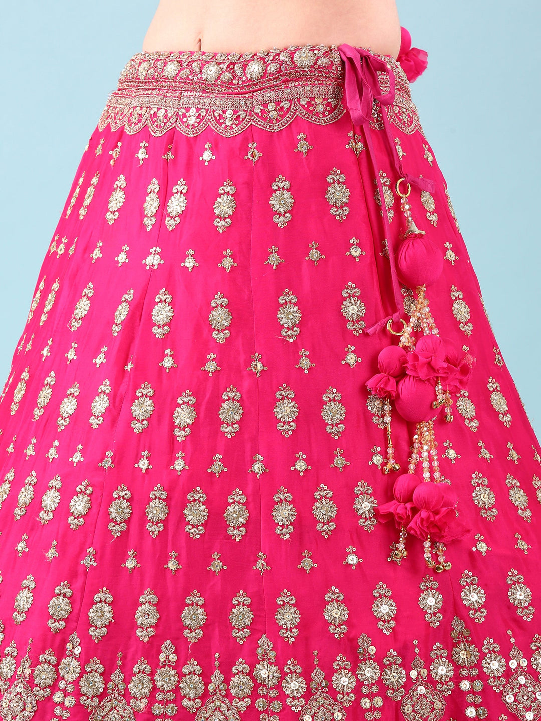 Neerus Pink Georgette Hand Embroidered Lehenga Set - detail view 3