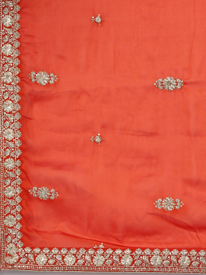 Rust Georgette Hand Embroidery Ghagra Set