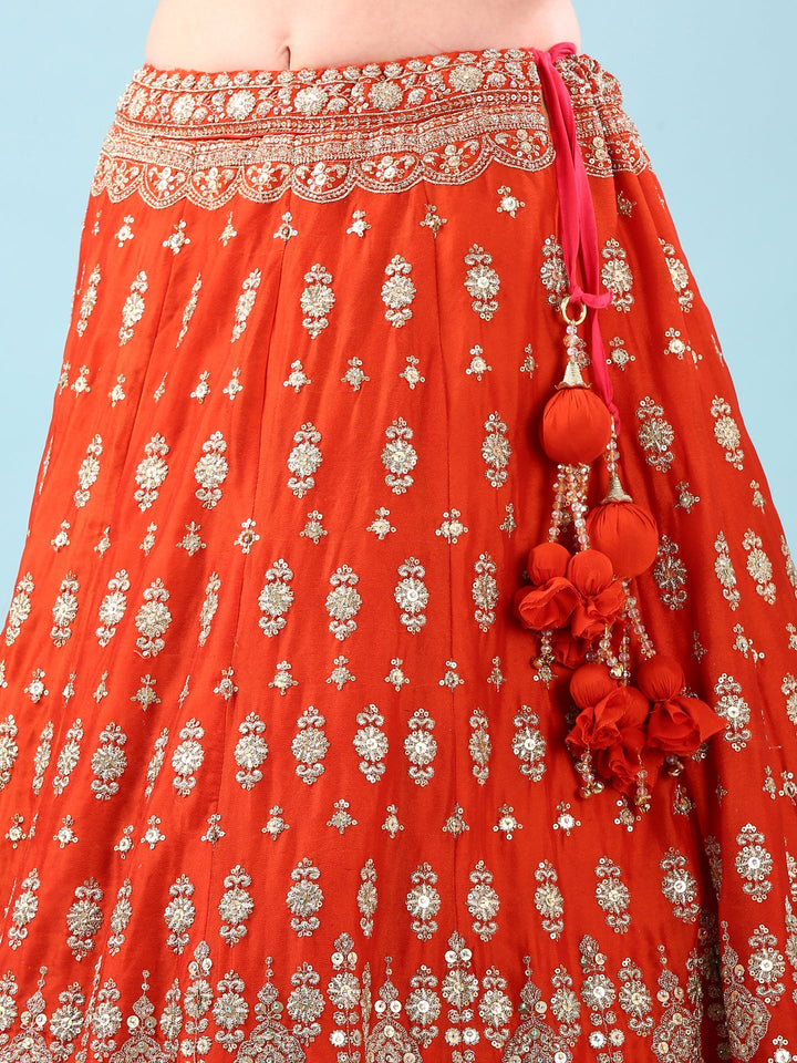 Neerus Orange georgette hand embroidered lehenga set - detail view 3
