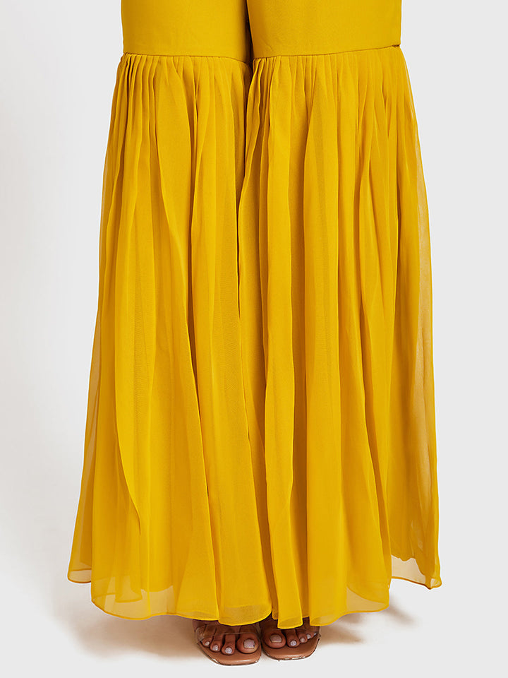 Neerus Yellow Embellished Anarkali Sharara Set - detail view 1