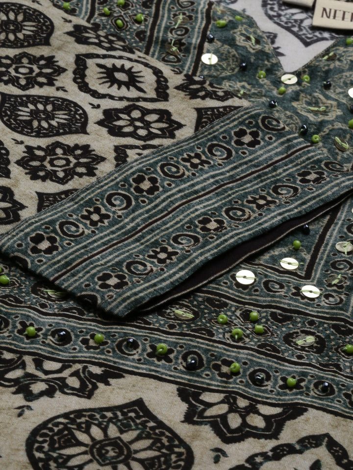 Neerus Black muslin straight suit set - detail view 5