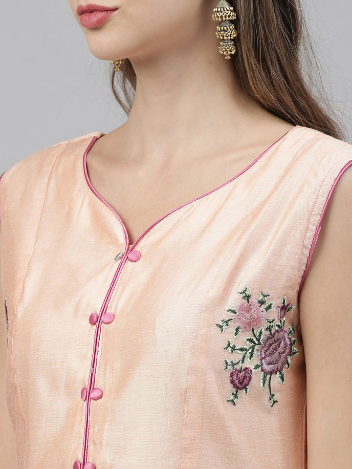 Neerus Orange embroidered anarkali kurta - side view