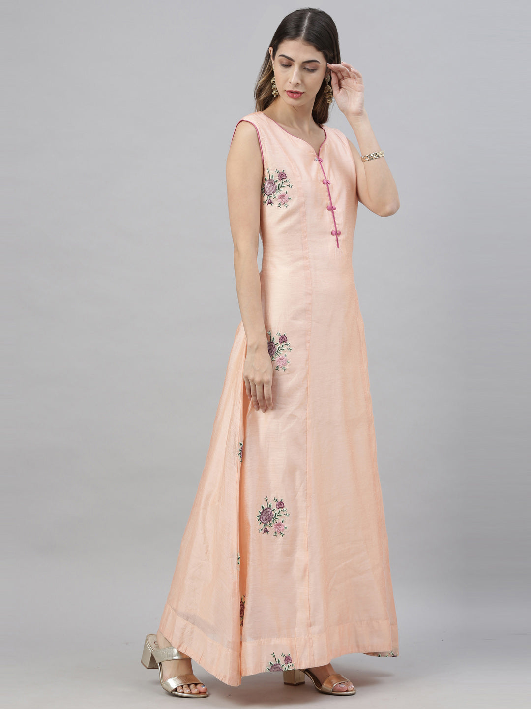 Neerus Orange embroidered anarkali kurta - detail view 3