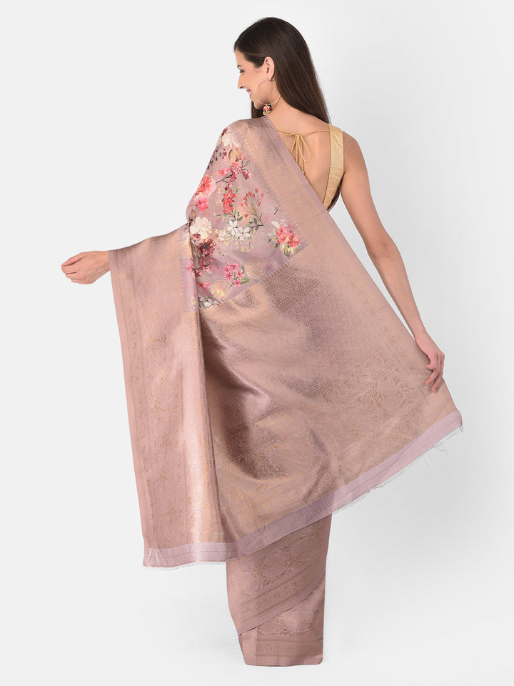 Neerus Pink Raw Silk Woven Saree - back view