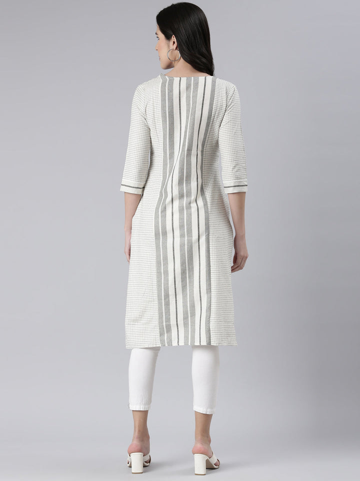 Neerus White cotton printed straight kurti - side view