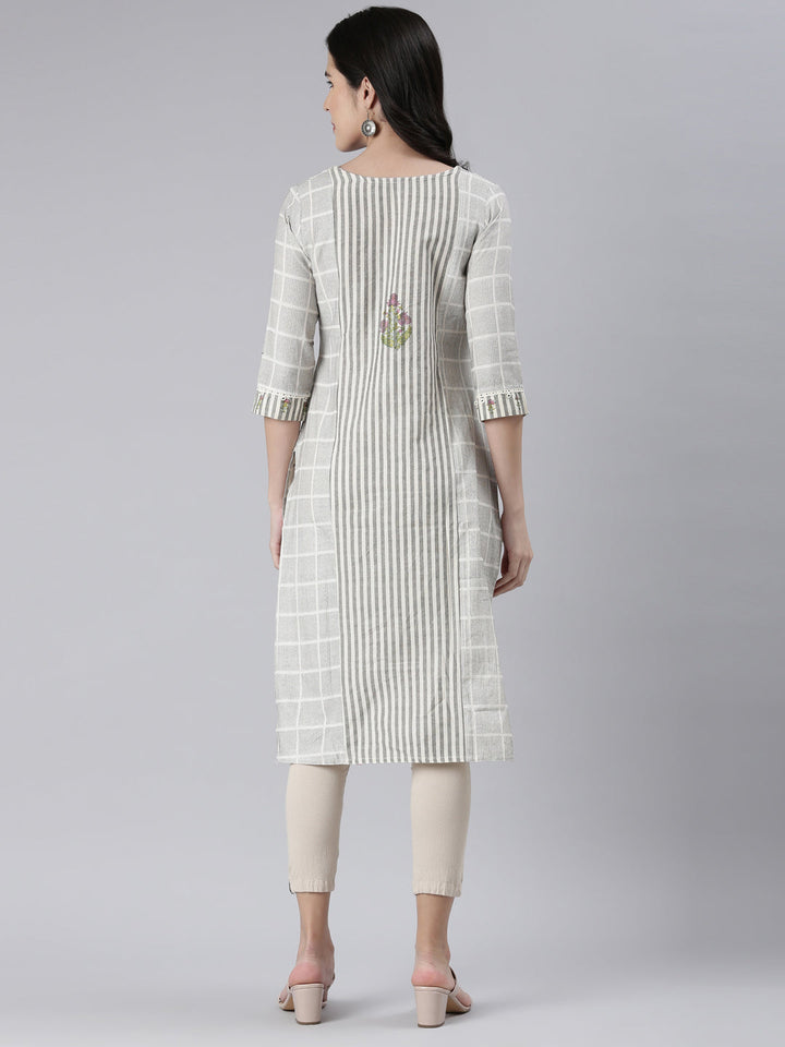 Neerus White cotton printed straight kurti - side view