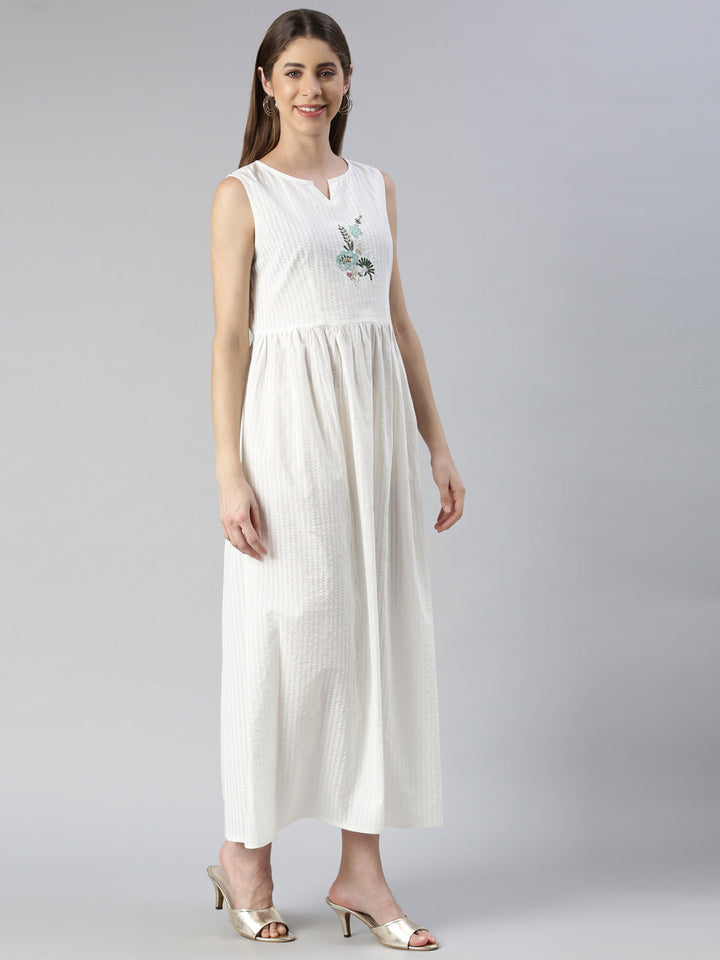 Neerus Beige solid maxi dress - back view