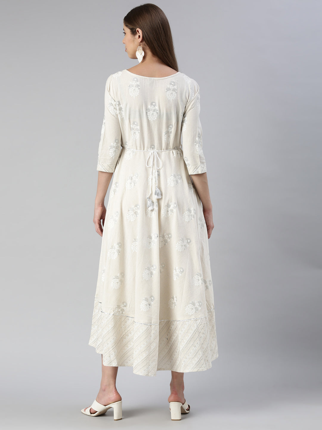 Neerus Beige printed maxi dress - side view