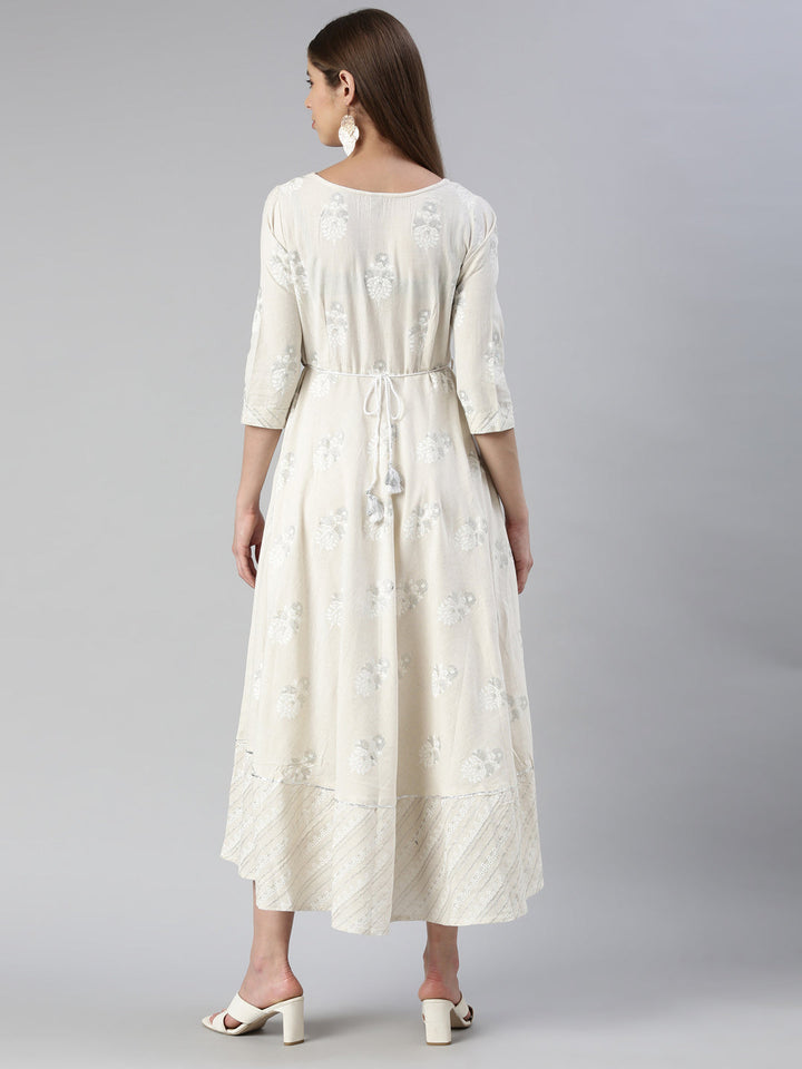 Neerus Beige printed maxi dress - side view