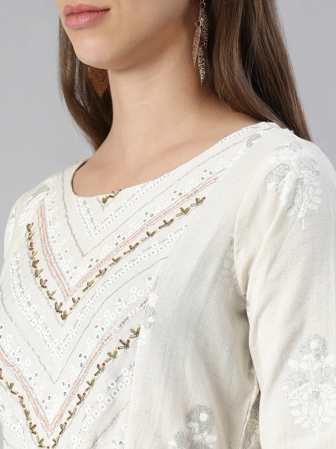 Neerus Beige printed maxi dress - detail view 1