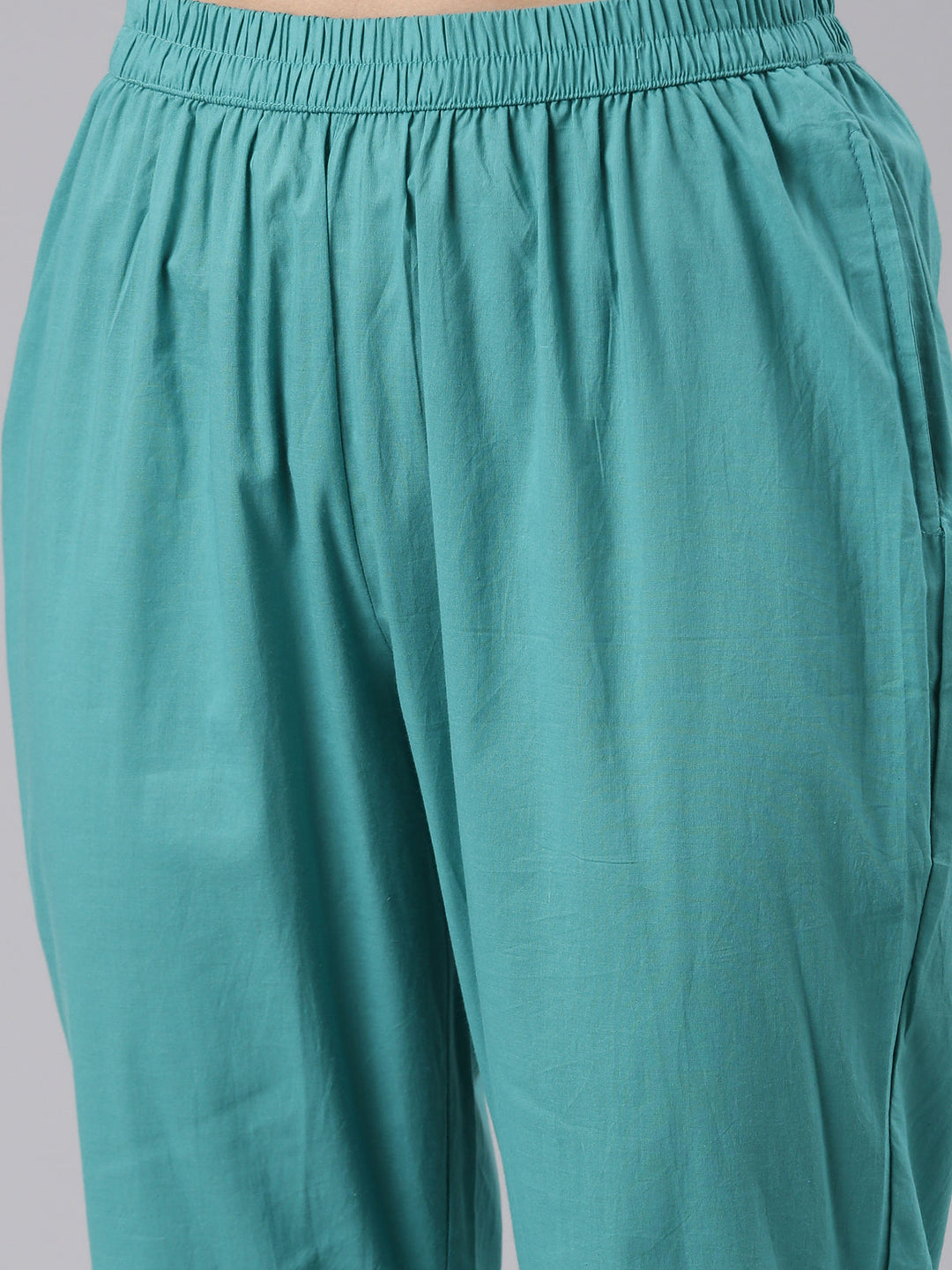 Neerus Green embroidered kurta set with palazzo and dupatta - detail view 2