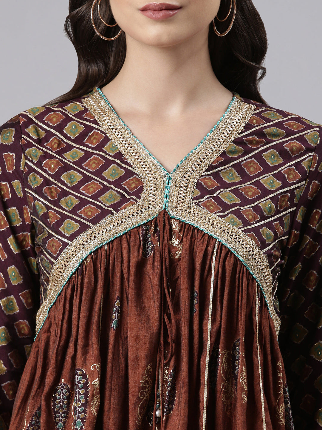 Neerus Brown rayon printed sharara set - detail view 2