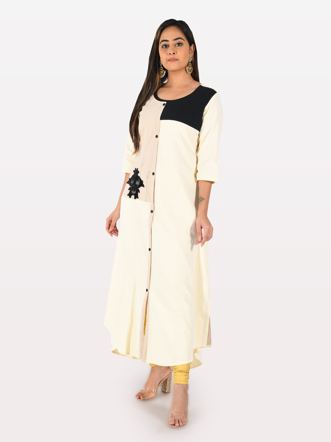 Neerus White rayon embroidered A-line kurta - detail view 2