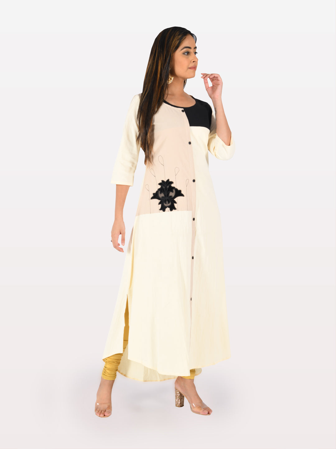 Neerus White rayon embroidered A-line kurta - back view