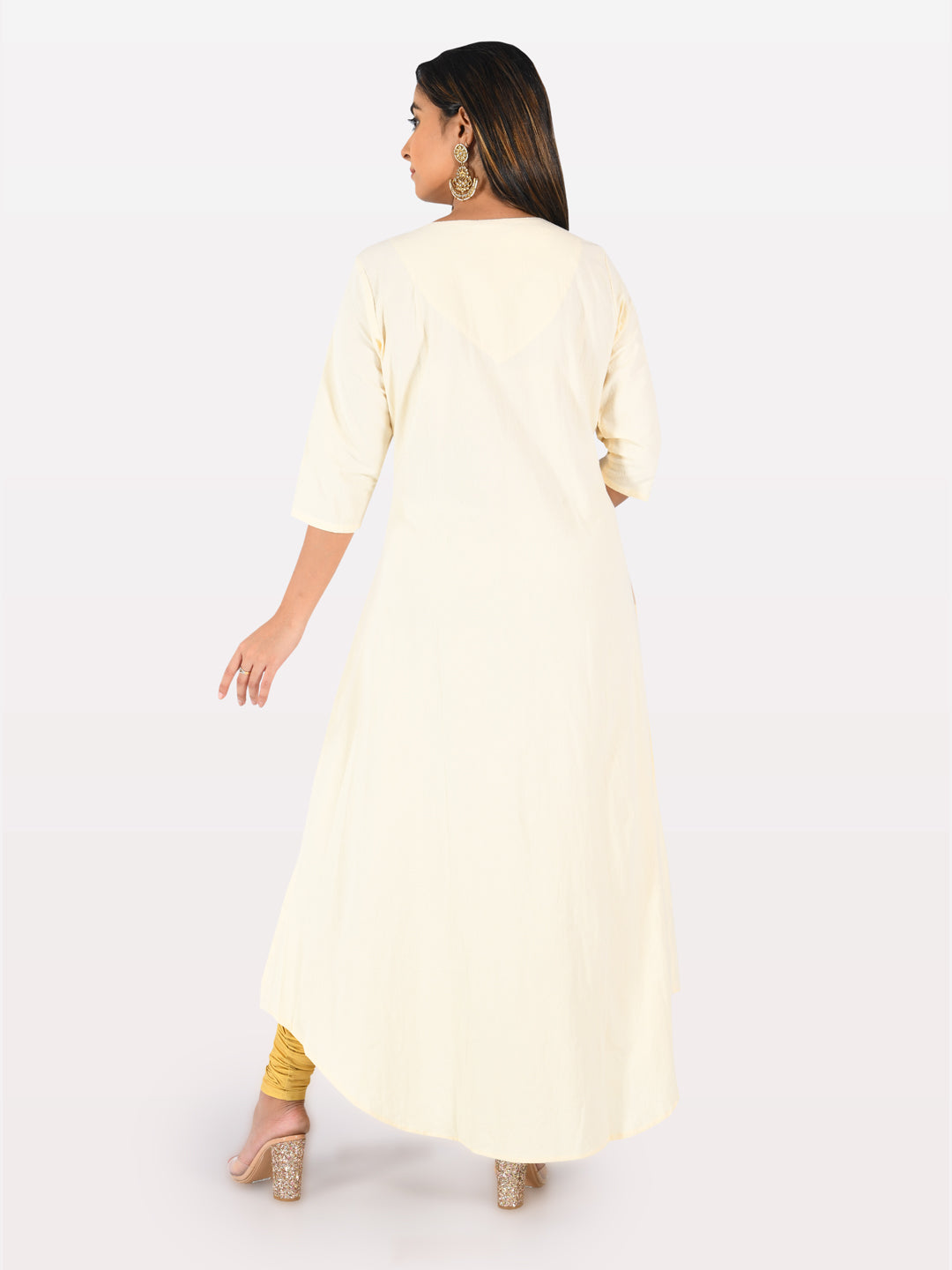 Neerus White rayon embroidered A-line kurta - detail view 1